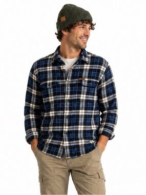 Orvis Blue 100% Cotton Flannel Button Down Casual Dress Shirt With Pockets